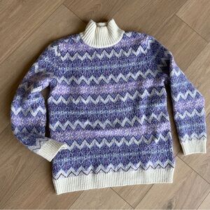 Talbots Purple and Cream Zigzag Turtleneck Sweater